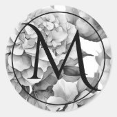 Elegant wit grijs zwart bloemenmotief waterverf ronde sticker (Voorkant)