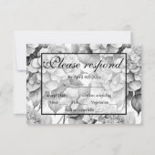 Elegant wit grijs zwart bloemenmotief waterverf RSVP kaartje (Voorkant)