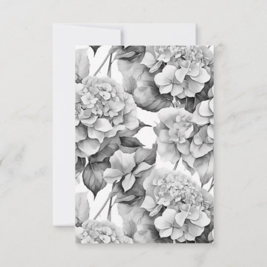 Elegant wit grijs zwart bloemenmotief waterverf RSVP kaartje (Achterkant)