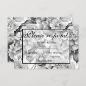 Elegant wit grijs zwart bloemenmotief waterverf RSVP kaartje (Voorkant / Achterkant)
