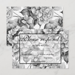 Elegant wit grijs zwart bloemenmotief waterverf RSVP kaartje