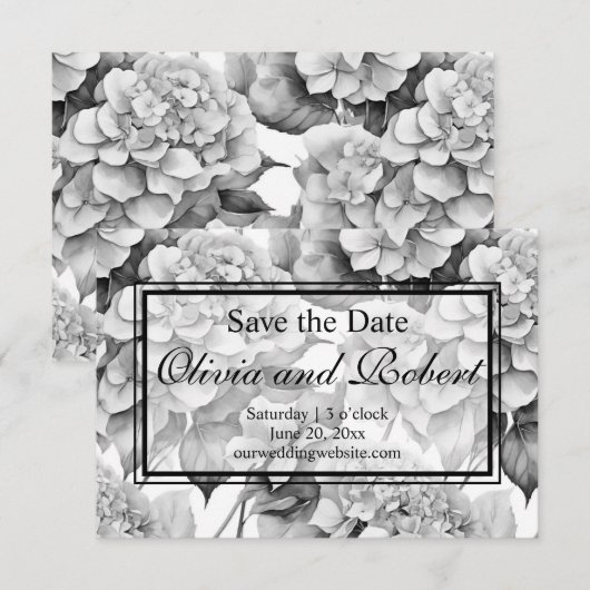 Elegant wit grijs zwart bloemenmotief waterverf save the date (Voorkant / Achterkant)