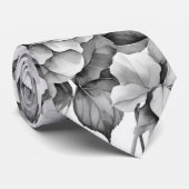 Elegant wit grijs zwart bloemenmotief waterverf stropdas (Opgerold)