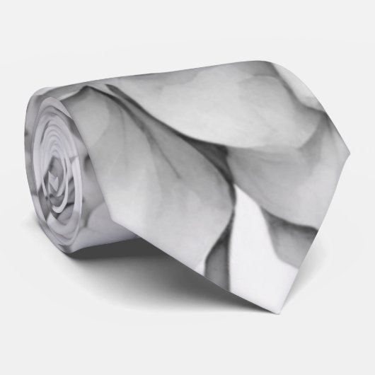 Elegant wit grijs zwart bloemenmotief waterverf stropdas (Opgerold)