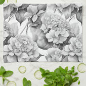 Elegant wit grijs zwart bloemenmotief waterverf theedoek (Gevouwen)