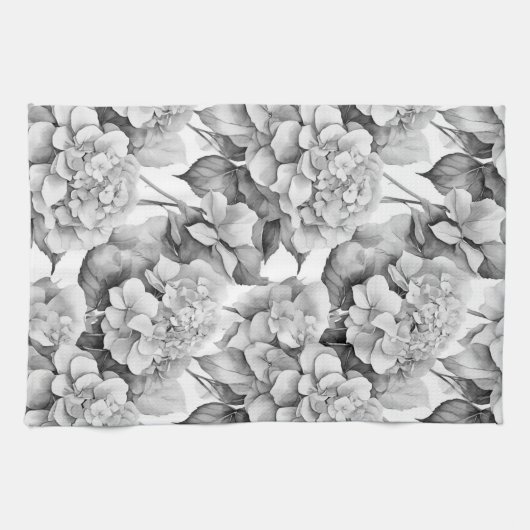 Elegant wit grijs zwart bloemenmotief waterverf theedoek (Horizontaal)