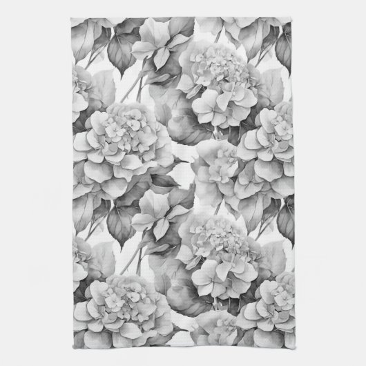 Elegant wit grijs zwart bloemenmotief waterverf theedoek (Verticaal)