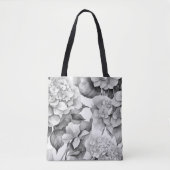 Elegant wit grijs zwart bloemenmotief waterverf tote bag (Voorkant)
