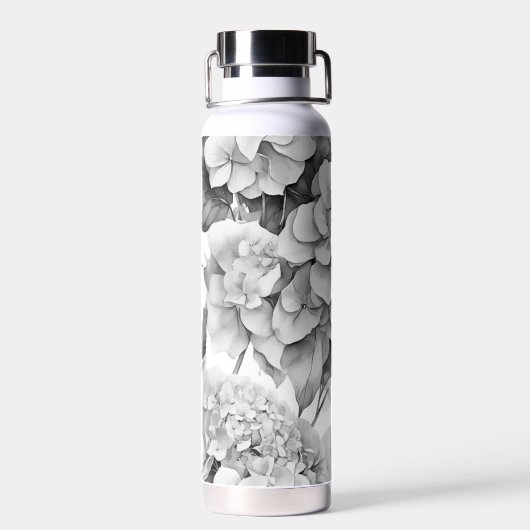 Elegant wit grijs zwart bloemenmotief waterverf waterfles (Achterkant)