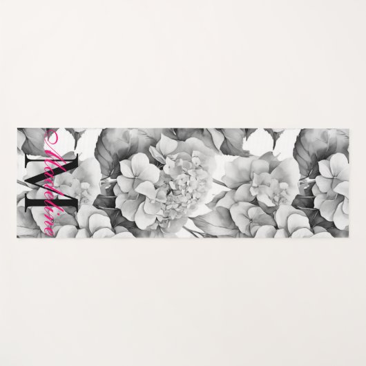 Elegant wit grijs zwart bloemenmotief waterverf yogamat (Voorkant (horizontaal))