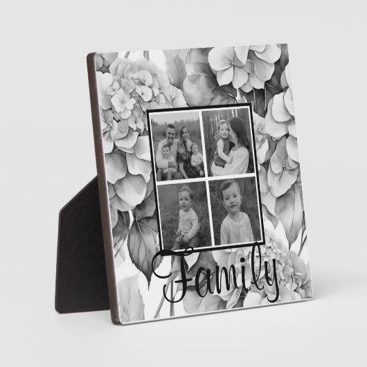 Elegant wit grijs zwart waterverf floraal fotoplaat (Voorkant)