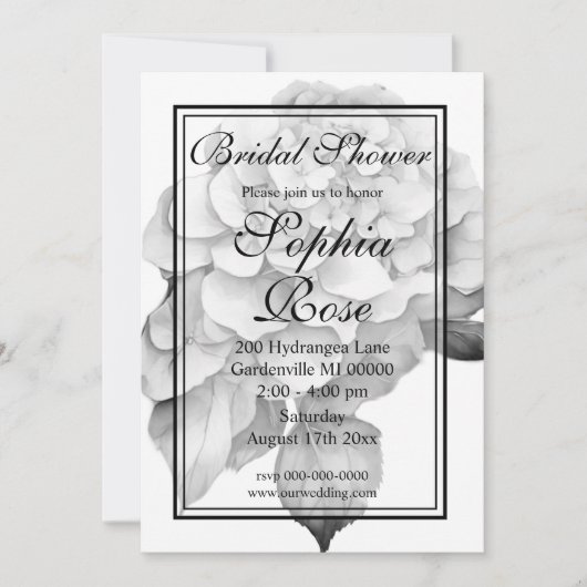 Elegant wit grijs zwart waterverf floraal kaart (Voorkant)