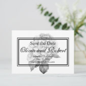 Elegant wit grijs zwart waterverf floraal save the date (Staand voorkant)