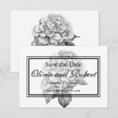 Elegant wit grijs zwart waterverf floraal save the date (Voorkant / Achterkant)