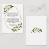 Elegant Wit Groen Bloemen Goud Lijst Details Informatiekaartje (Voorkant / Achterkant)