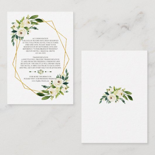 Elegant Wit Groen Bloemen Goud Lijst Details Informatiekaartje (Voorkant / Achterkant)