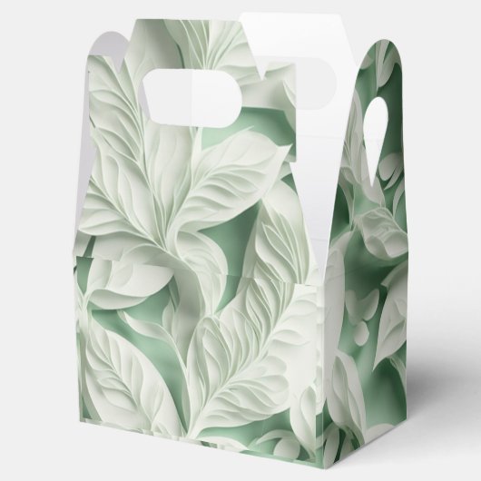Elegant  wit groen botanisch bladpatroon bedankdoosjes (Geopend)