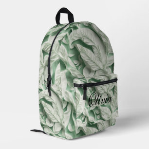 Elegant  wit groen botanisch bladpatroon bedrukte rugzak