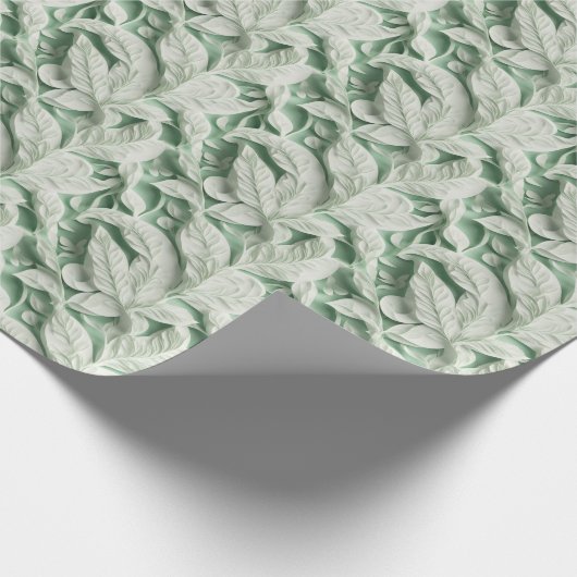 Elegant  wit groen botanisch bladpatroon cadeaupapier (Hoek)