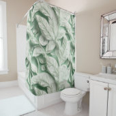 Elegant  wit groen botanisch bladpatroon douchegordijn (In situ)