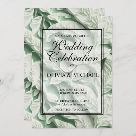 Elegant wit groen botanisch bladpatroon kaart (Voorkant / Achterkant)