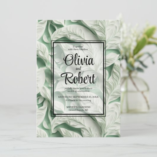 Elegant wit groen botanisch bladpatroon kaart (Staand voorkant)