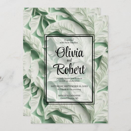 Elegant  wit groen botanisch bladpatroon kaart (Voorkant / Achterkant)