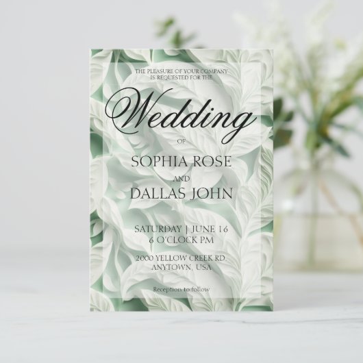 Elegant  wit groen botanisch bladpatroon kaart (Staand voorkant)