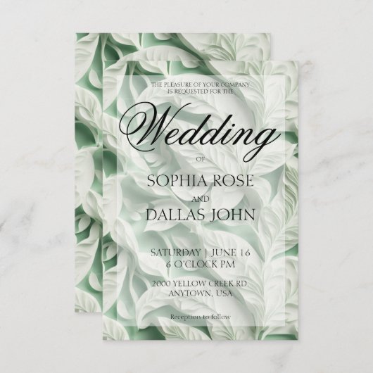 Elegant wit groen botanisch bladpatroon kaart (Voorkant / Achterkant)