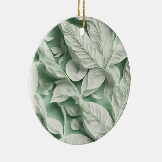Elegant wit groen botanisch bladpatroon keramisch ornament (Rechts)