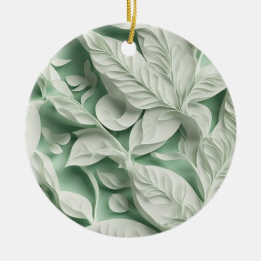 Elegant wit groen botanisch bladpatroon keramisch ornament (Voorkant)
