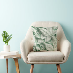 Elegant wit groen botanisch bladpatroon kussen
