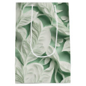 Elegant wit groen botanisch bladpatroon medium cadeauzakje (Achterkant)