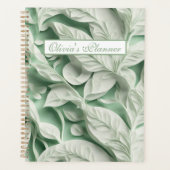 Elegant  wit groen botanisch bladpatroon planner (Voorkant)