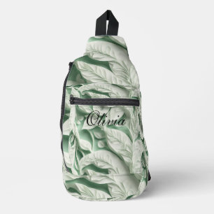 Elegant  wit groen botanisch bladpatroon sling bag