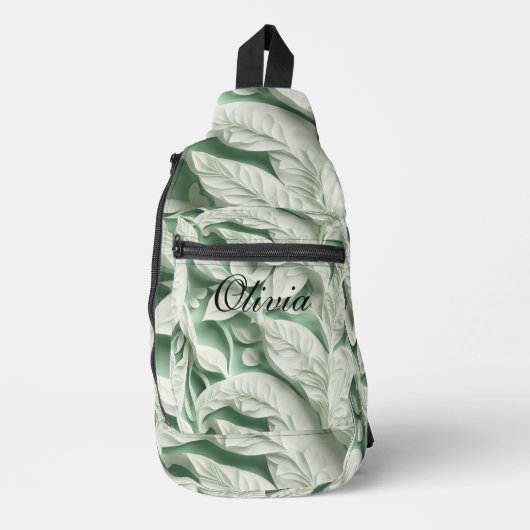 Elegant  wit groen botanisch bladpatroon sling bag (Voorkant)