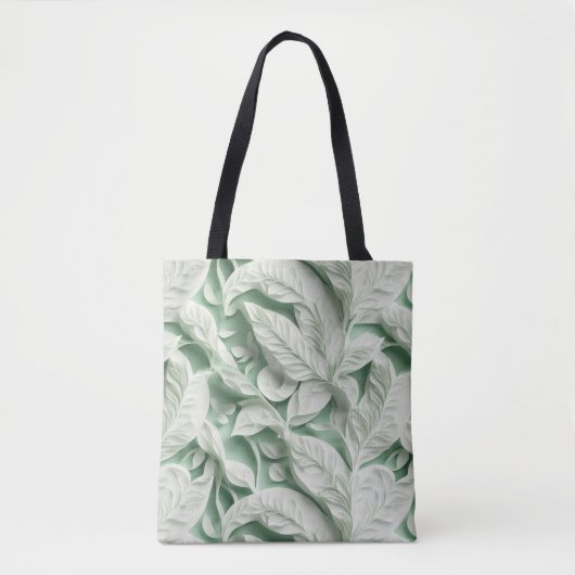 Elegant wit groen botanisch bladpatroon tote bag (Voorkant)