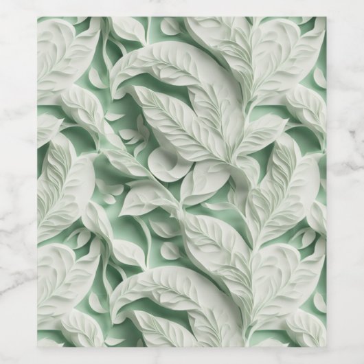 Elegant  wit groen botanisch bladpatroon wijn etiket (Enkel label)