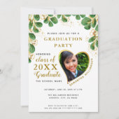 Elegant Wit Groen Goud 2025 Foto Afstuderen Kaart (Voorkant)
