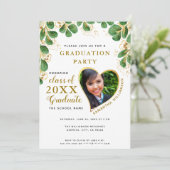 Elegant Wit Groen Goud 2025 Foto Afstuderen Kaart (Staand voorkant)