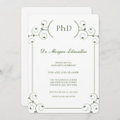 Elegant wit groen PhD Afstuderen Kaart (Voorkant / Achterkant)