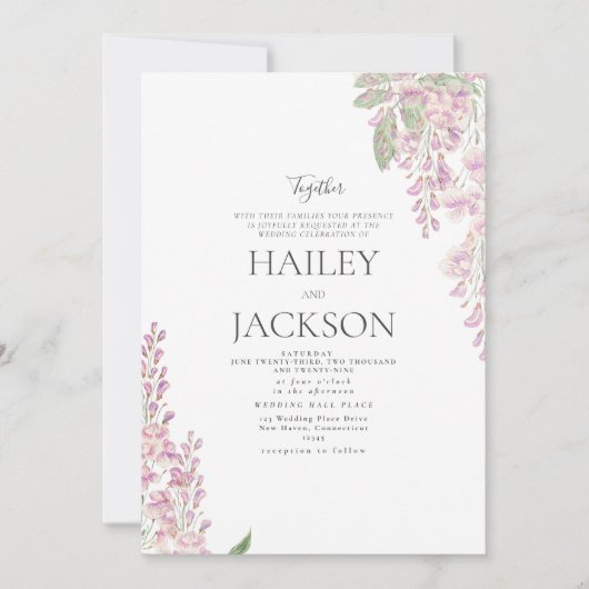 Elegant wit groen roze hyacint bloemenbruiloft kaart (Voorkant)