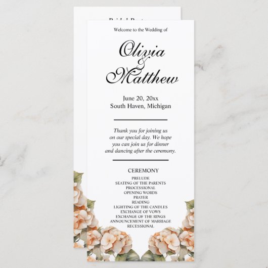 Elegant wit groen sinaasappel boho bloemenprogramm (Voorkant / Achterkant)