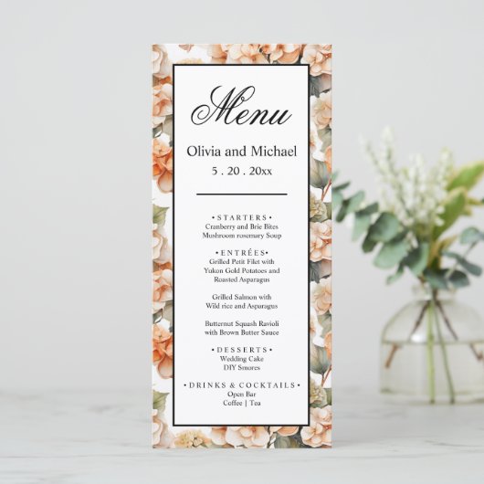 Elegant wit groen sinaasappel boho waterverf flora menu (Staand voorkant)