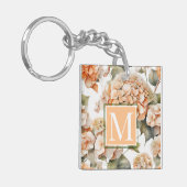 Elegant wit groen sinaasappel boho waterverf flora sleutelhanger (Voorkant Links)