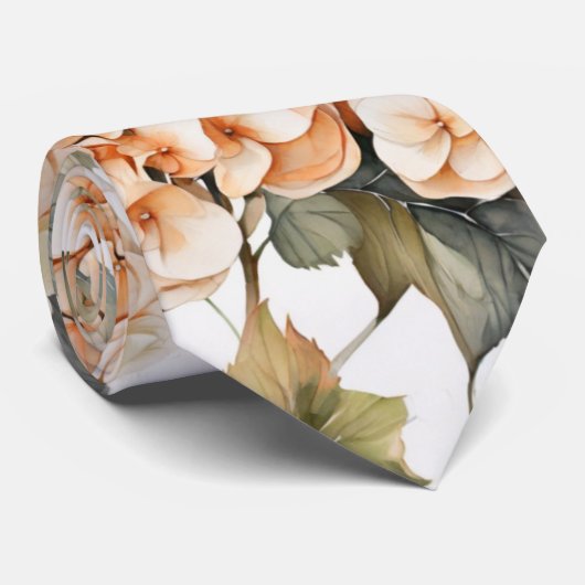 Elegant wit groen sinaasappel boho waterverf flora stropdas (Opgerold)