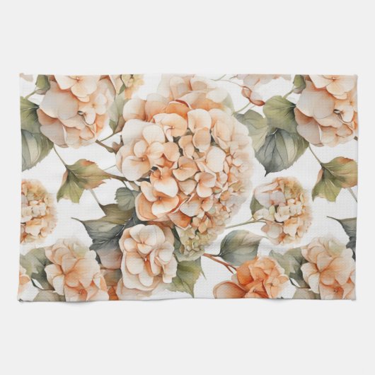 Elegant wit groen sinaasappel boho waterverf flora theedoek (Horizontaal)