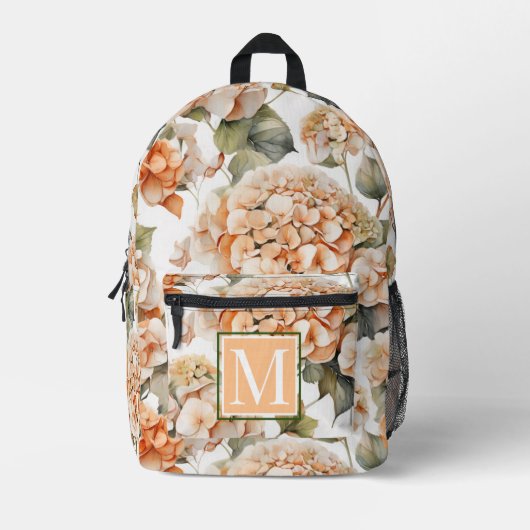 Elegant wit groen sinaasappel floral boho monogram bedrukte rugzak (Voorkant)