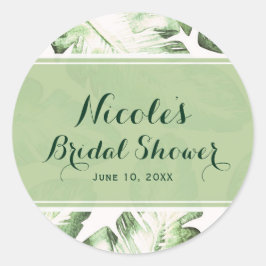 Elegant Wit Groen Tropisch Strand Blad Cadeautje Ronde Sticker
