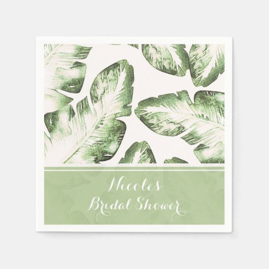 Elegant Wit Groen Tropisch Strand Bladeren Bruilof Servetten (Voorkant)